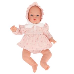 Muñeco Helena con vestido y gorrito pink flowers